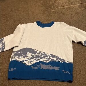 Cozy Mountain Design Blue and White Sweater